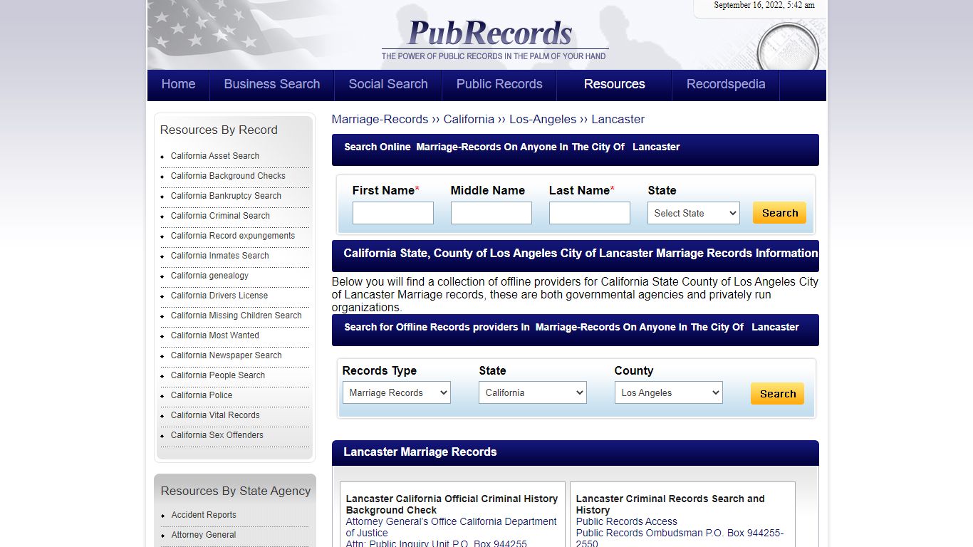 Lancaster, Los Angeles County, California Marriage Records